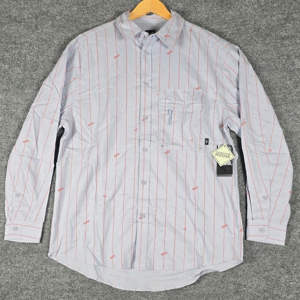Cross Eyed Moose Stargazer Shirt Mens Medium Sky Blue Pinstripe Button Up Casual